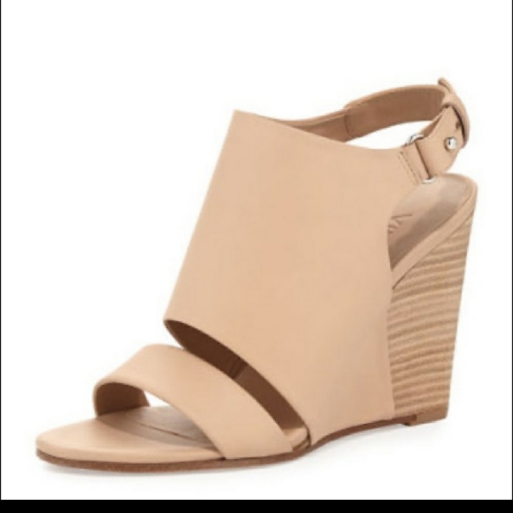 Vince Nude Tan Leather Wedge Sandals